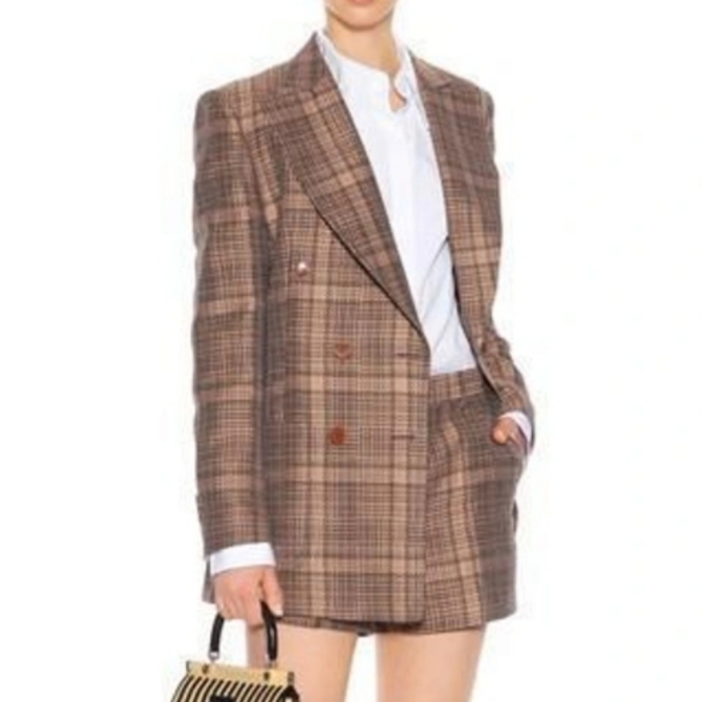 Dries Van Noten Prince Of Wales Long Check Jacket In Rust (Brown), Size 42